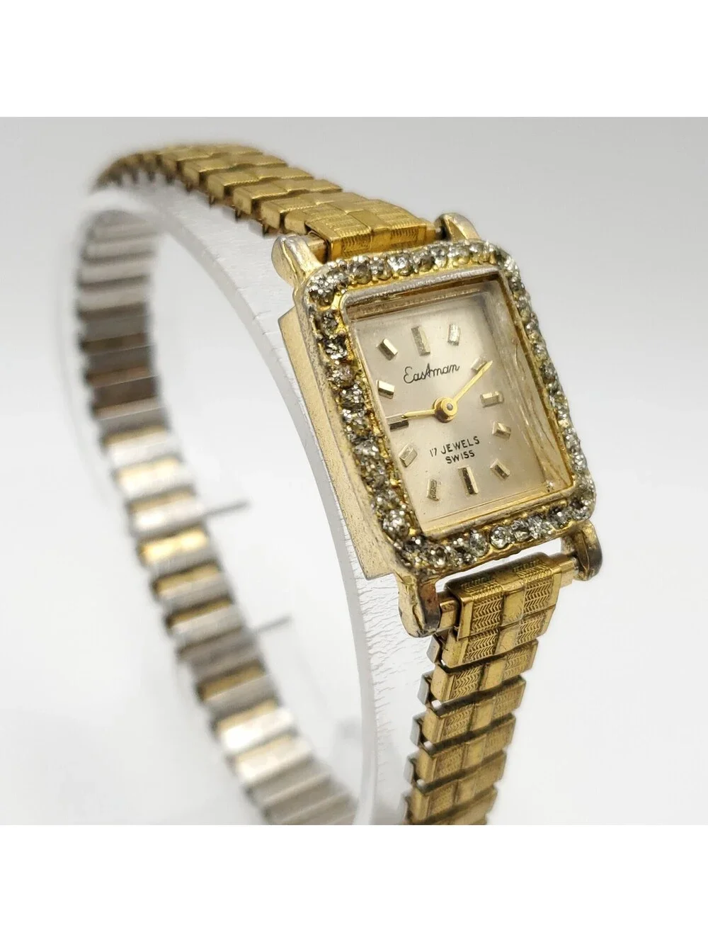 Vintage Eastman Swiss 17 Jewel Mechanical Womens Watch Running 20mm Stretch Band